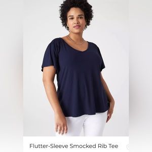 Lane Bryant, NWT, Flutter Sleeve Smocked Rib T, Navy Blue, size 18/20
